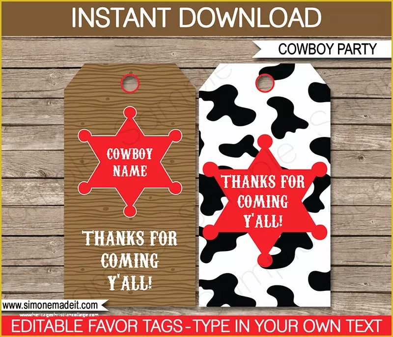 Western Label Templates Free Of Cowboy Party Favor Tags Thank You Tags