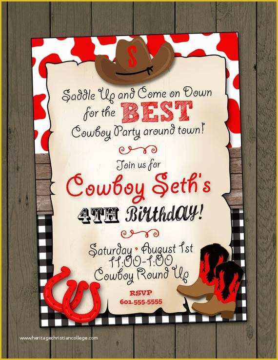 Western themed Invitations Templates Free Of Cowboy Birthday Party Invitation Cowboy Invitation Digital