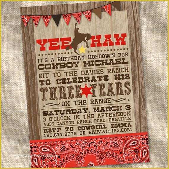 Western themed Invitations Templates Free Of Free Printable Cowboy Birthday Invitations