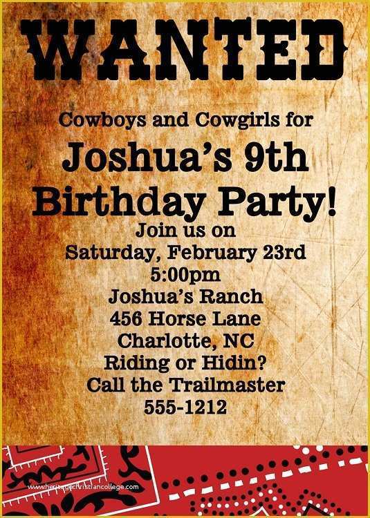 Western themed Invitations Templates Free Of Wanted Poster Invitations