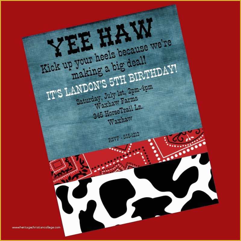 Western themed Invitations Templates Free Of Western Birthday Invitation Cowboy Cowgirl Invitations