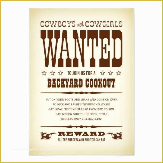 Western themed Invitations Templates Free Of Western Wanted Poster Party Invitations