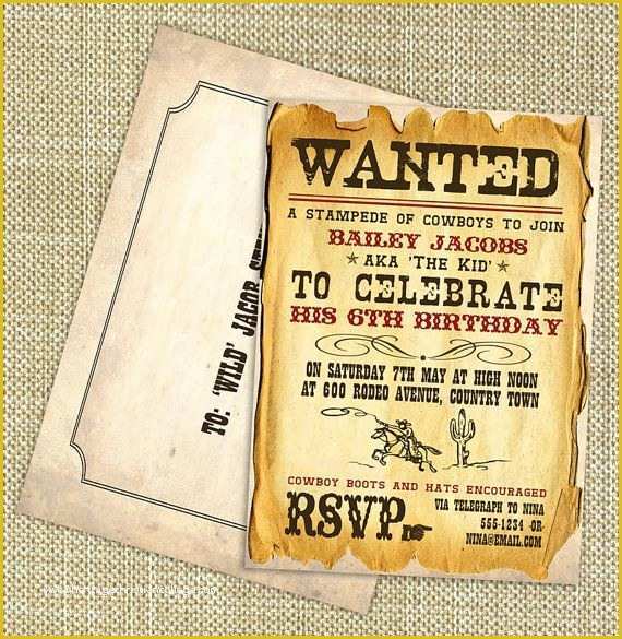 Western themed Invitations Templates Free Of Wild West Cowboy Boys Party Invitation Diy Printable by