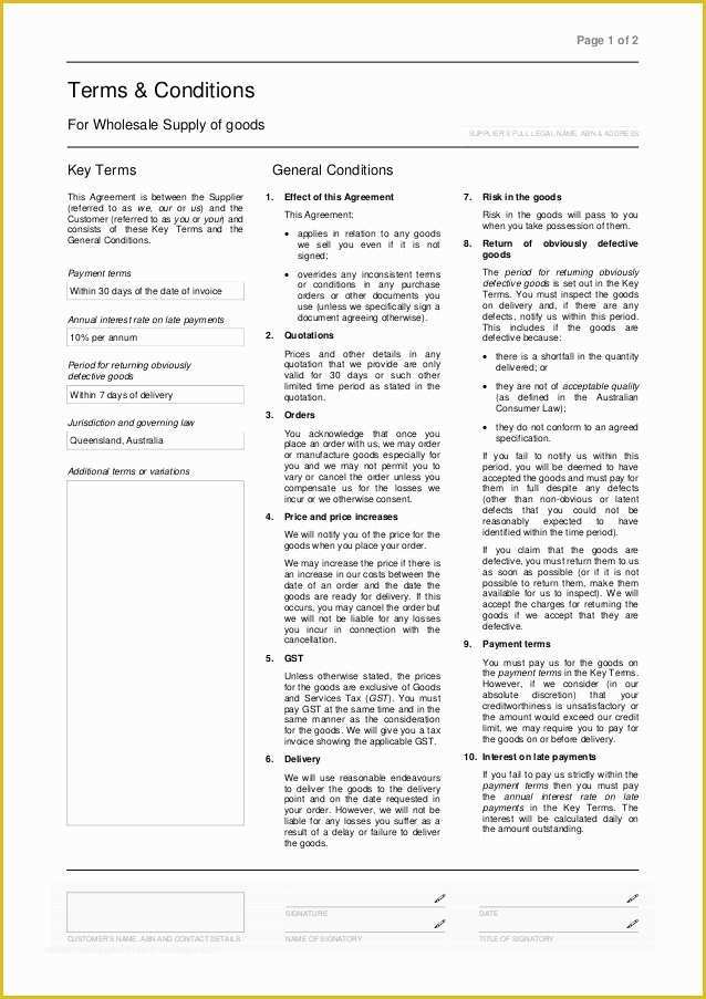 Wholesale Terms and Conditions Template Free Of Terms & Conditions for wholesale Supply Of Goods Template