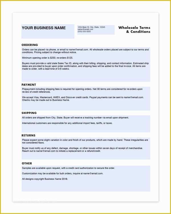 Wholesale Terms and Conditions Template Free Of wholesale Linesheet and Terms & Conditions Templates