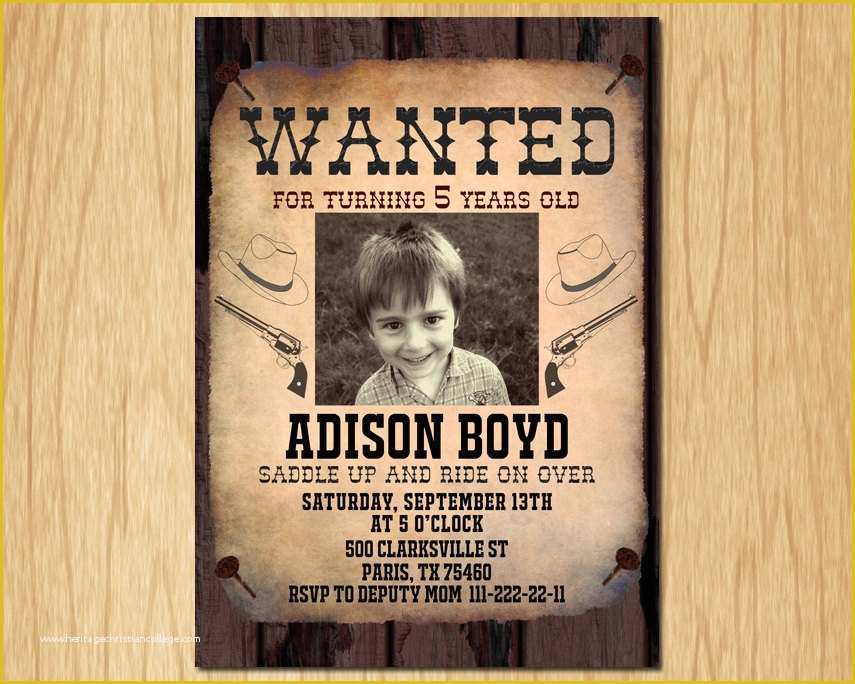 Wild West Wanted Poster Template Free Of Cowboy Birthday Invitation Wanted Poster Old Wild West