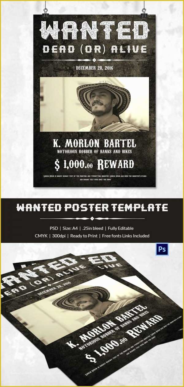 Wild West Wanted Poster Template Free Of Wanted Poster Template 34 Free Printable Word Psd