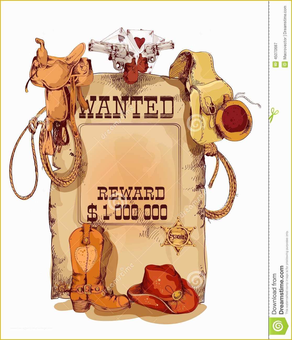 Wild West Wanted Poster Template Free Of Wanted Western Vintage Poster Stock Vector Image