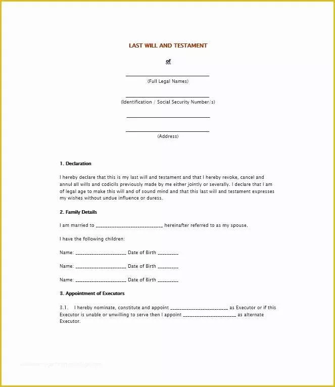 Will Testament Template Free Of 39 Last Will and Testament forms & Templates Template Lab