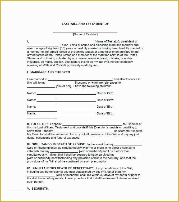Will Testament Template Free Of Executor Of Estate Letter