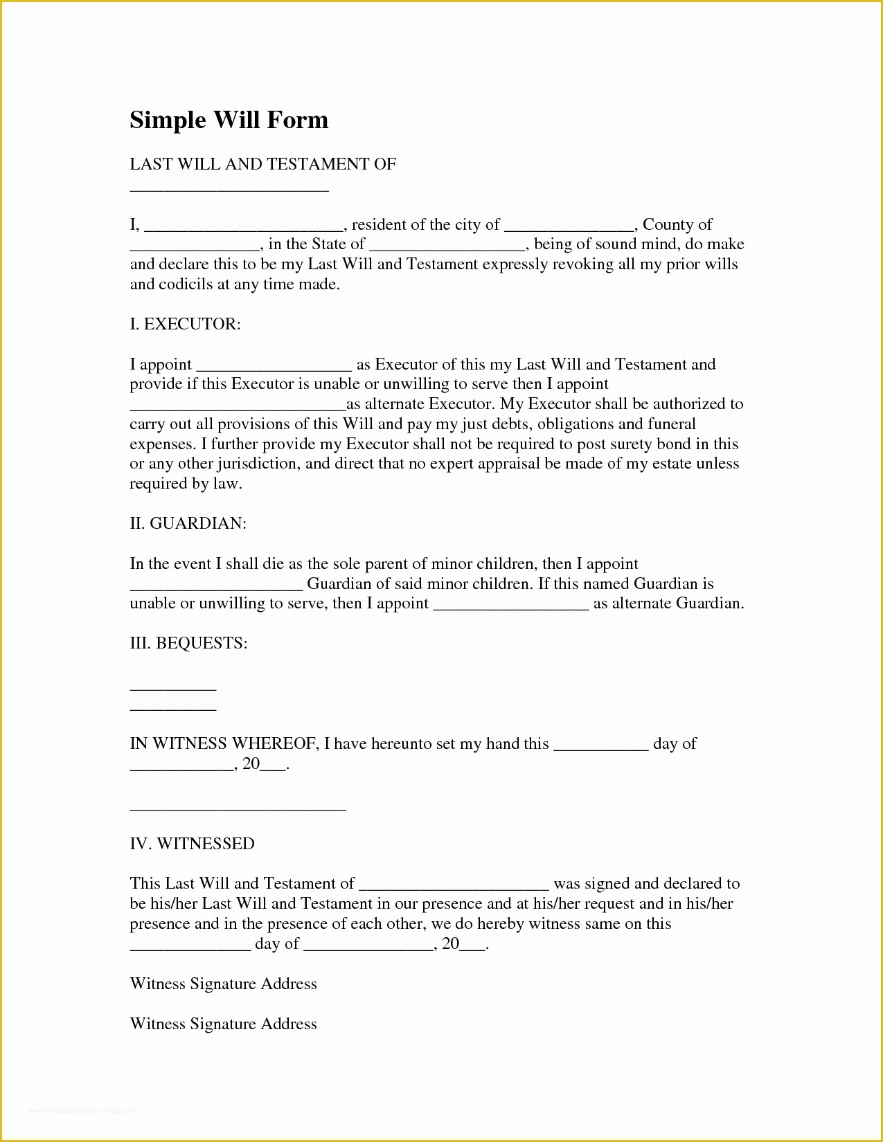 Will Testament Template Free Of form Last Will and Testament form