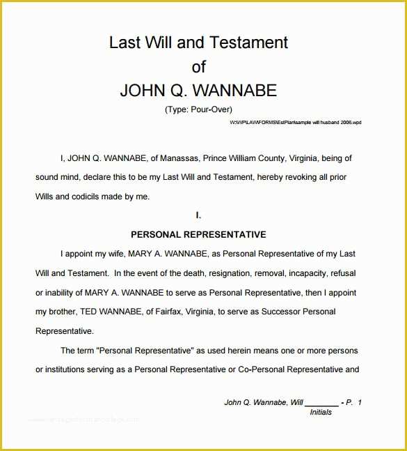 Will Testament Template Free Of Sample Will form – 13 Free Samples Examples format