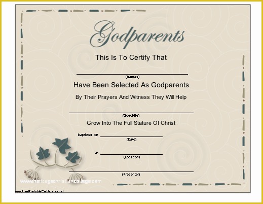 Will You Be My Godmother Free Template Of A Certificate with A Script Title and Leaf Design to Be