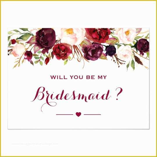 Will You Be My Godmother Free Template Of Burgundy Red Floral Will You Be My Bridesmaid Card