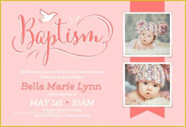 Will You Be My Godmother Free Template Of Cute Coral Pink Baby Baptism Invitation