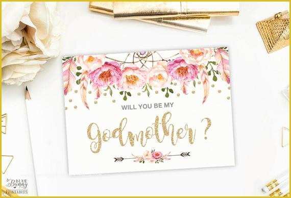 Will You Be My Godmother Free Template Of Will You Be My Godmother Pink and Gold Godparent Card