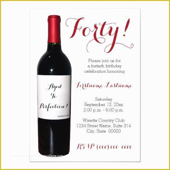 Wine Bottle Invitation Template Free Of 40th Birthday Wine Bottle