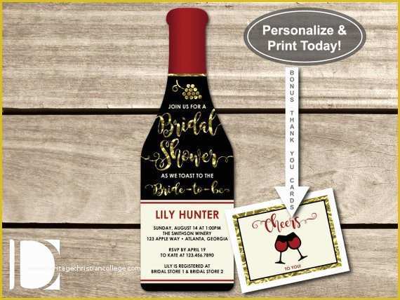 Wine Bottle Invitation Template Free Of Wine Bottle Bridal Shower Invitation Bonus Thank by