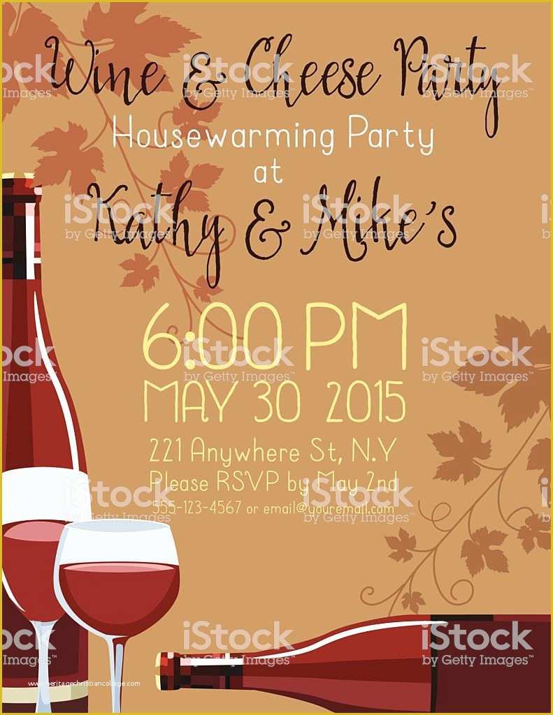 Wine Bottle Invitation Template Free Of Wine Cheese Housewarming Party Invitation Template Stock