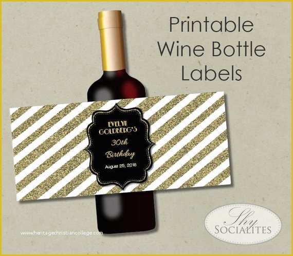 Wine Bottle Tag Template Free Of Black &amp; Gold Glitter Printable Wine Label Hostess Gift
