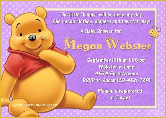 Winnie the Pooh Baby Shower Invitations Templates Free Of Winnie the Pooh Baby Shower Invitation Purple Customizable