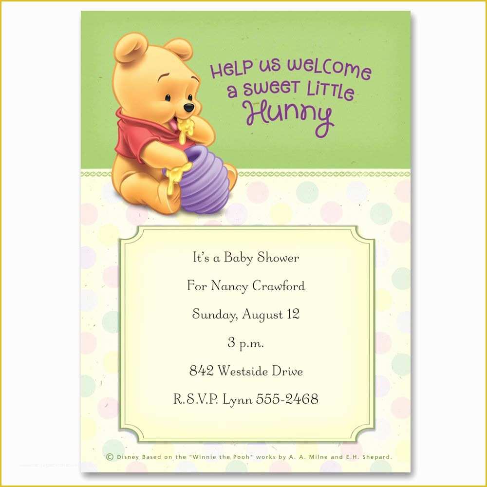 Winnie the Pooh Baby Shower Invitations Templates Free Of Winnie the Pooh Sweet Little Hunny Baby Shower Invitation
