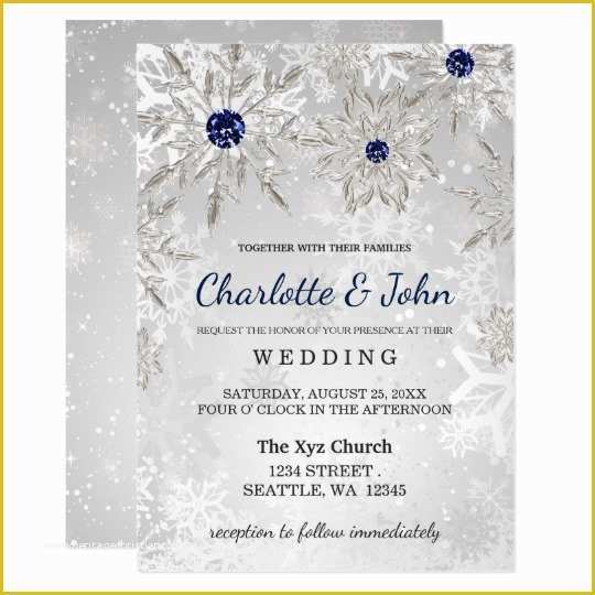 Winter Wedding Invitation Templates Free Of Silver Navy Snowflakes Winter Wedding Invitation