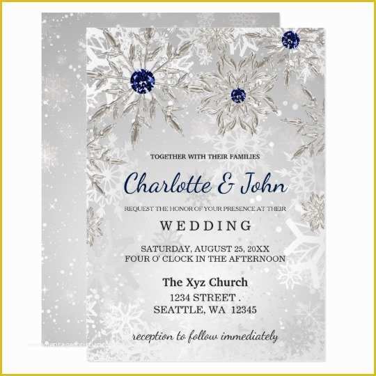 Winter Wedding Invitation Templates Free Of Silver Navy Snowflakes Winter Wedding Invitation