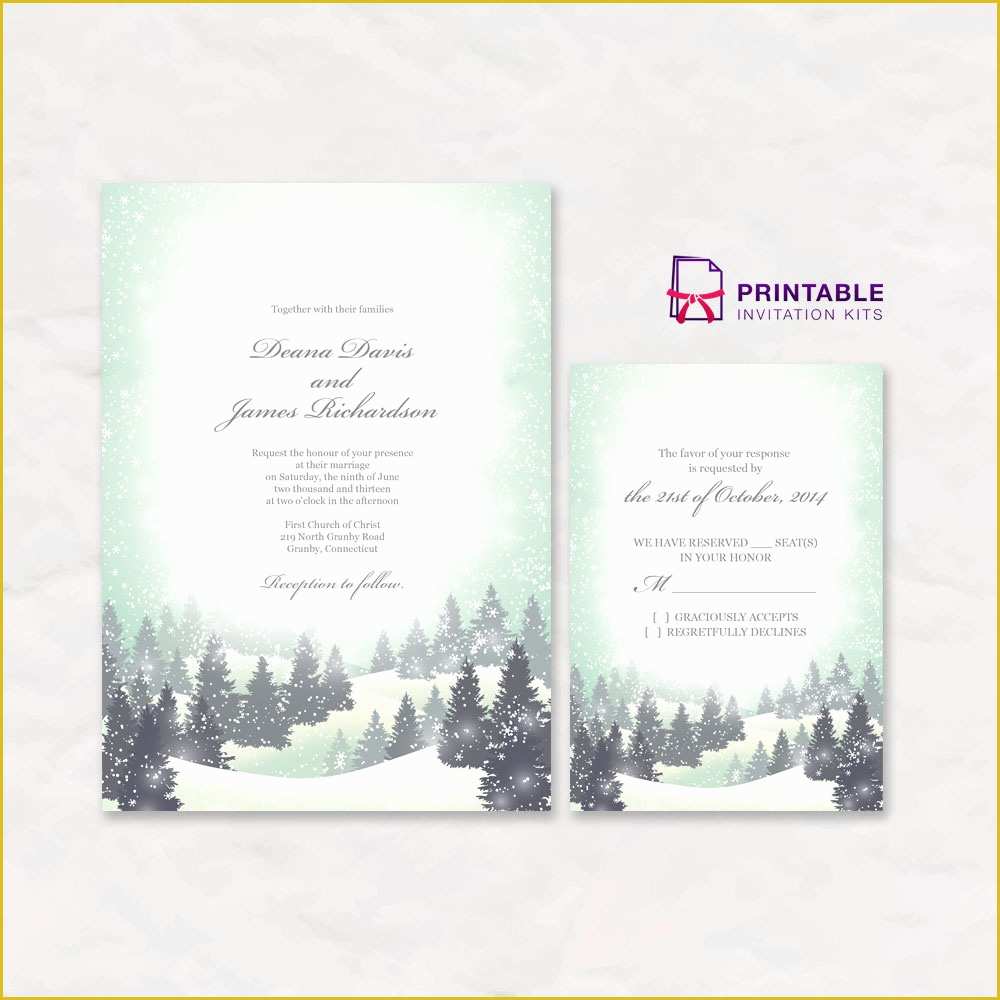 Winter Wedding Invitation Templates Free Of Winter Wonderland Wedding Invitation and Rsvp Templates