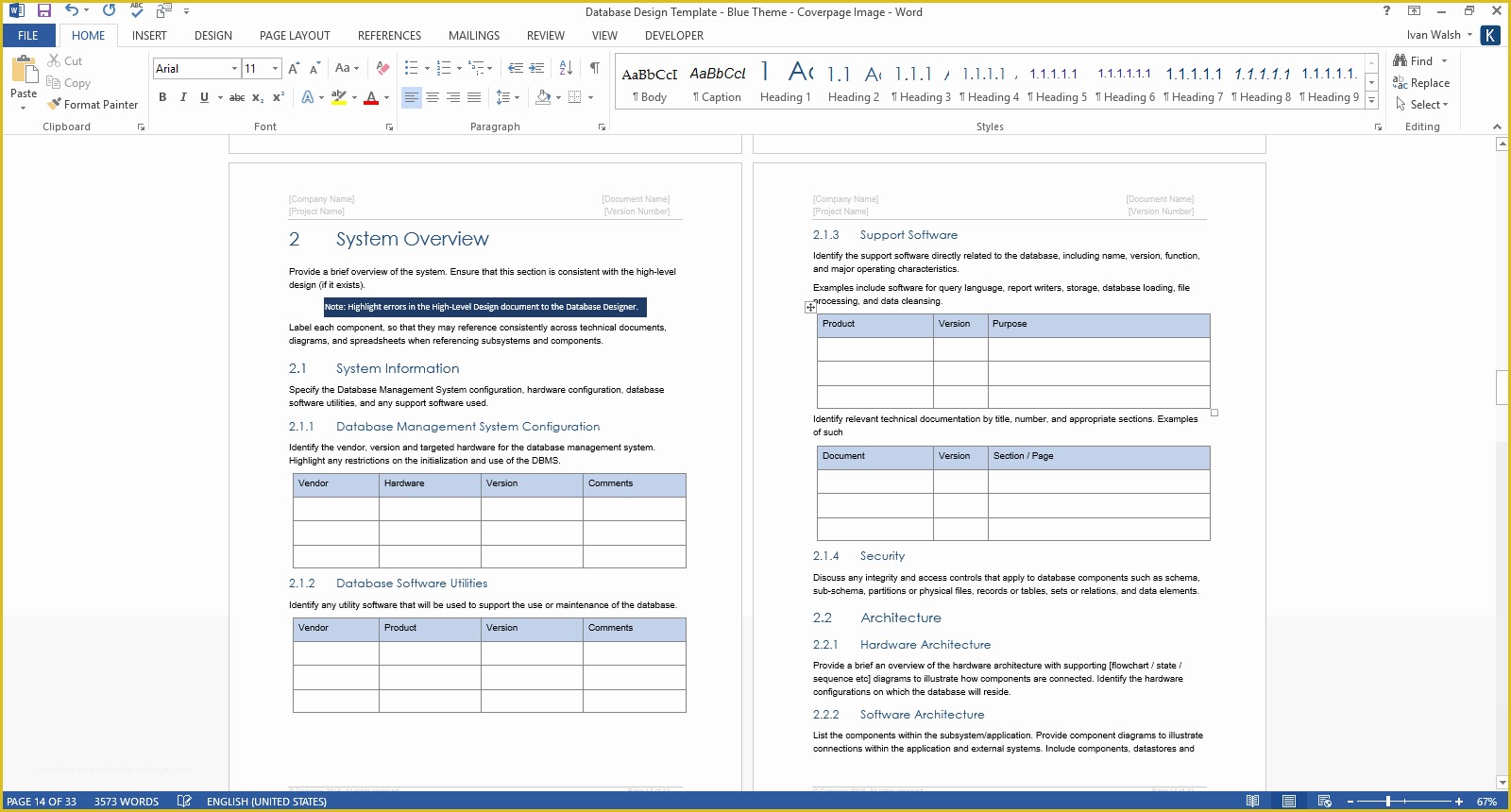 Word Document Templates Free Of Database Design Document Template Technical Writing Tips