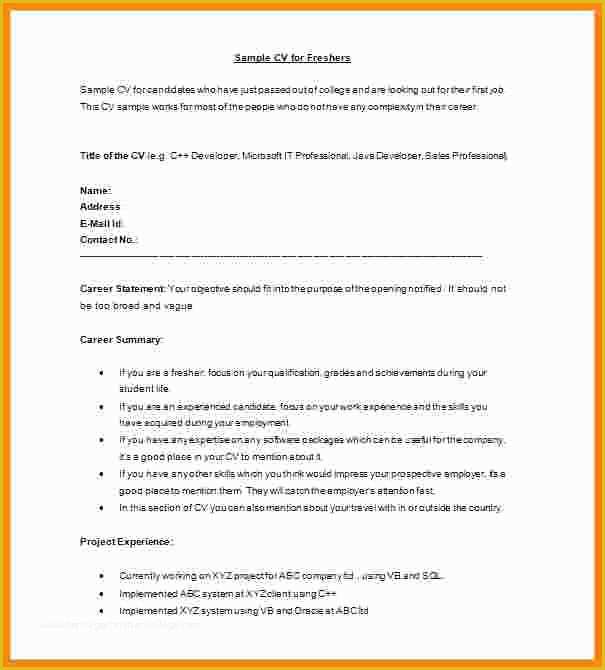 Wordpress Resume Template Free Of 9 Cv Sample format for Freshers