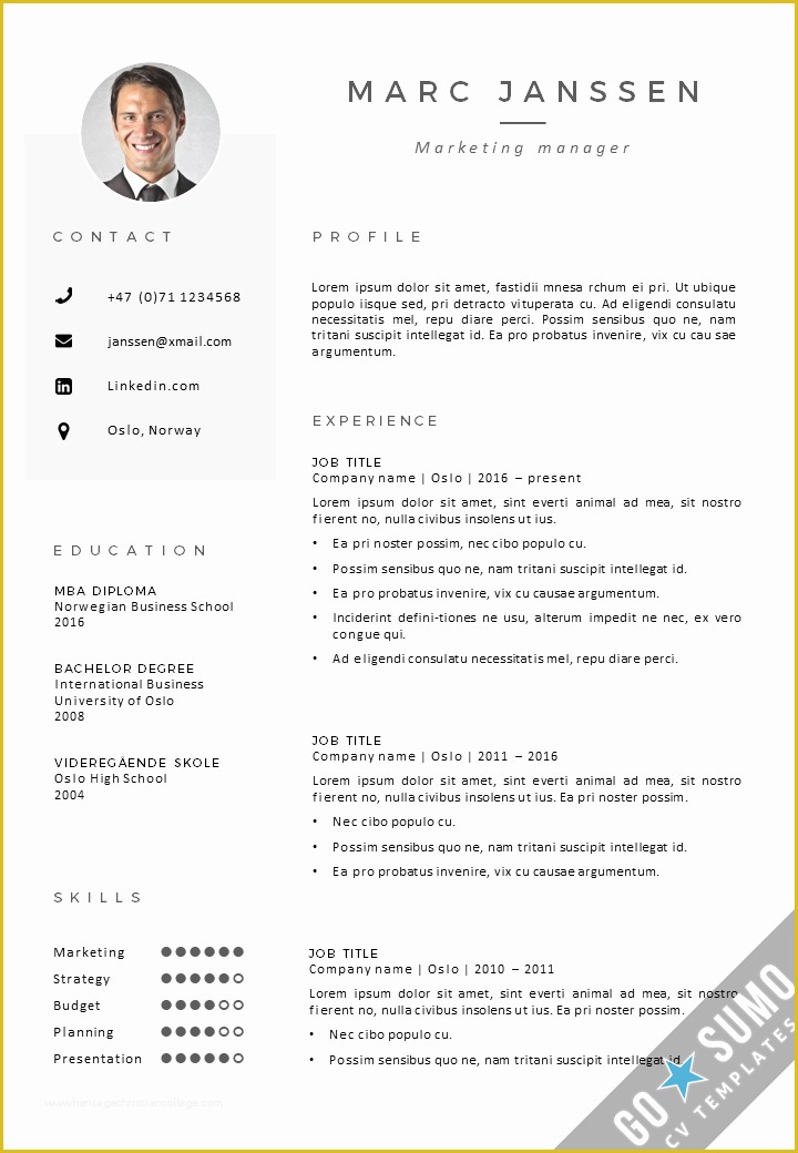 Wordpress Resume Template Free Of Cv Template Oslo Go Sumo Cv Template