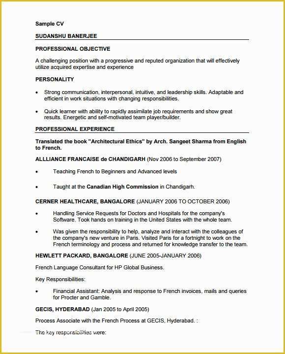 Wordpress Resume Template Free Of Sample Professional Cv 8 Download Free Documents In Pdf