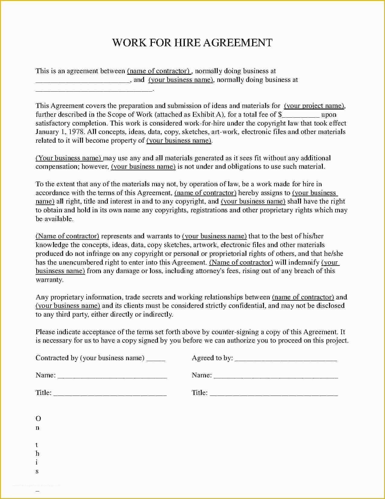 Work for Hire Contract Template Free Of Download Work for Hire Agreement Style 11 Template for