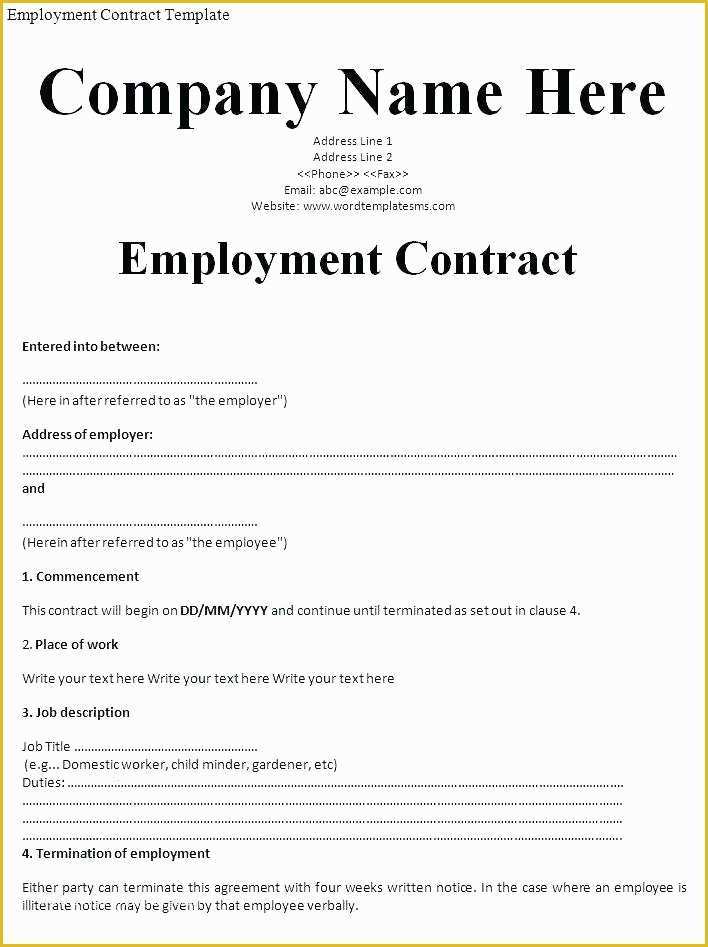 Work for Hire Contract Template Free Of Free Work Contract Template Sample Employment Contract