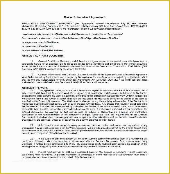 Work for Hire Contract Template Free Of Work Agreement Free Contract Template 9 Word Documents