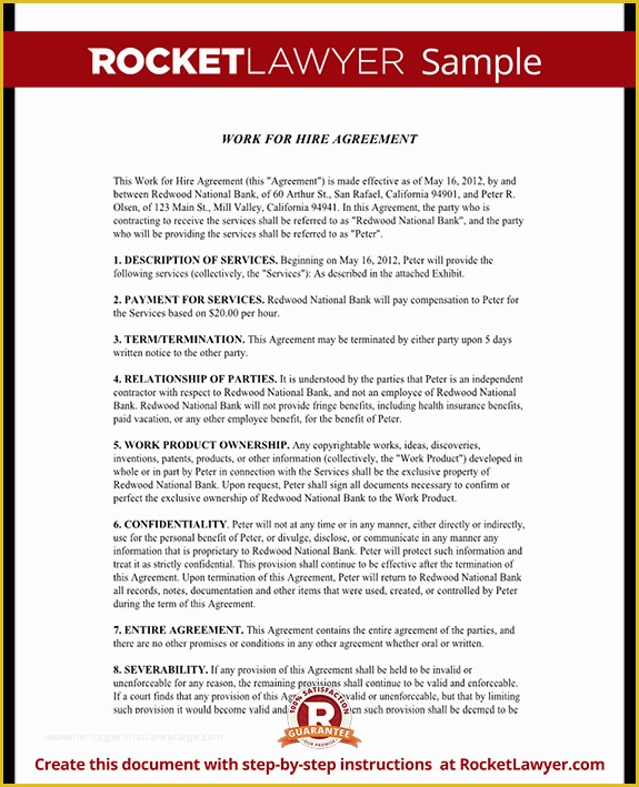 Work for Hire Contract Template Free Of Work for Hire Agreement