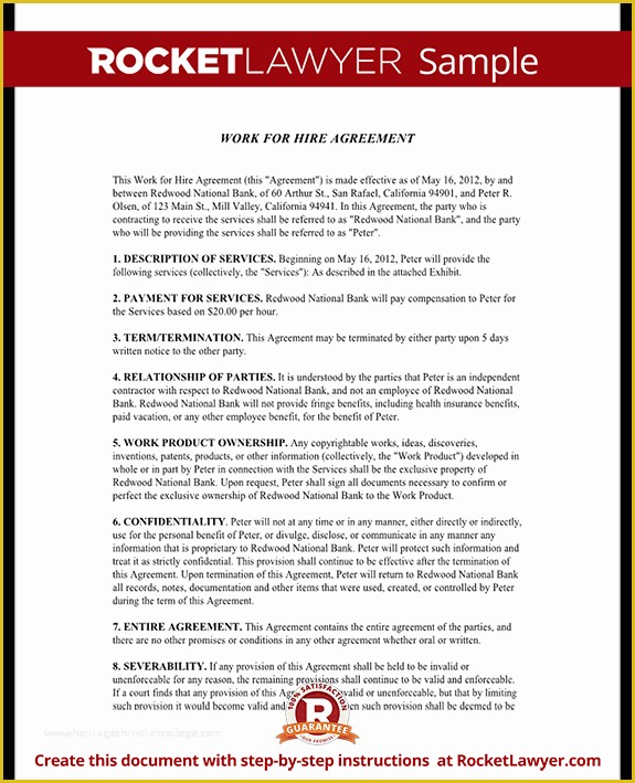 Work For Hire Contract Template Free Of Work For Hire Agreement 