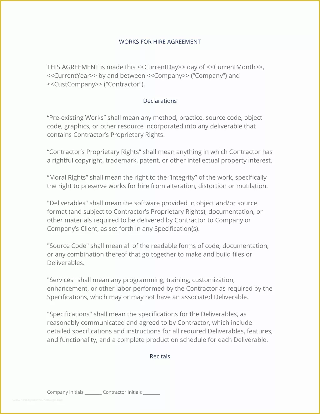 Work for Hire Contract Template Free Of Work for Hire Agreement