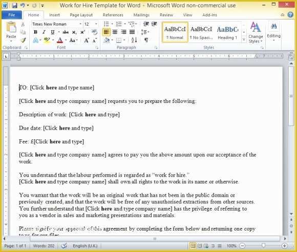 Work for Hire Contract Template Free Of Work for Hire Template for Word