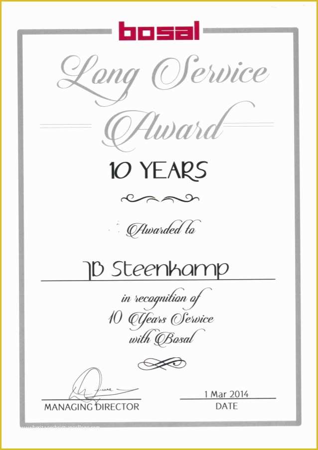 Years Of Service Certificate Template Free Of 10 Years Long Service Award