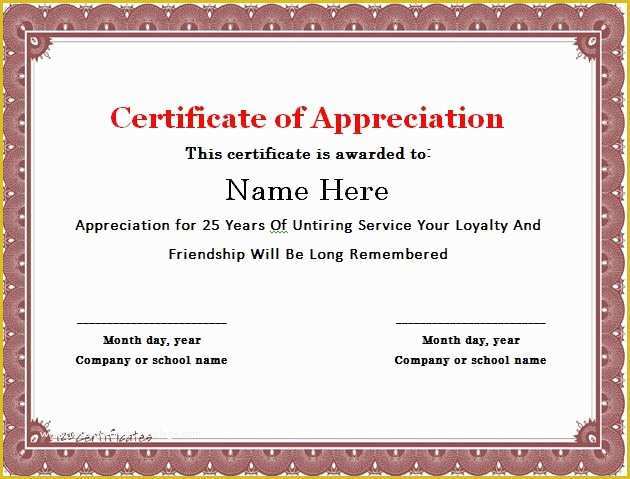 Years Of Service Certificate Template Free Of 30 Free Certificate Of Appreciation Templates and Letters