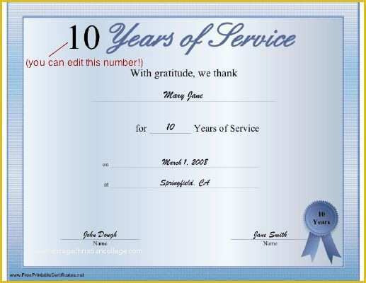 Years Of Service Certificate Template Free Of A Printable Certificate Thanking the Recipient for Any