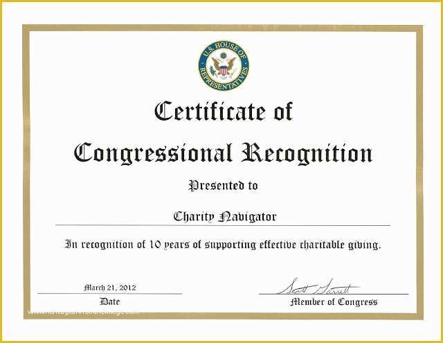 Years Of Service Certificate Template Free Of Charity Navigator Congressional Recognition Of Our Birthday