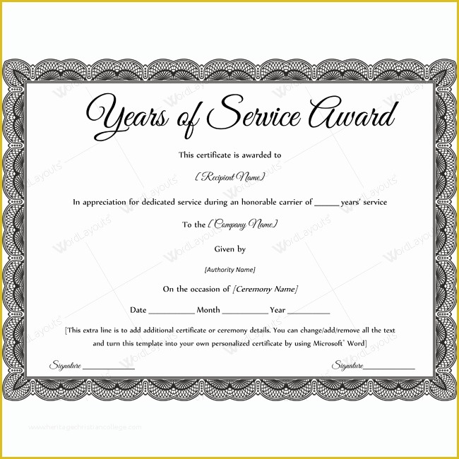 Years Of Service Certificate Template Free Of Sample Years Service Award Awardcertificate