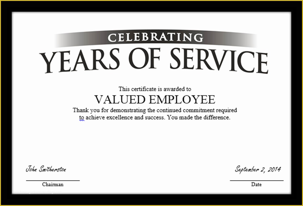 Printable Years Of Service Certificate Template Free